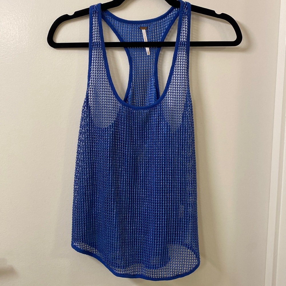 Free people blue netted jersey tank